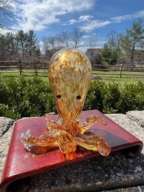 Art Glass Blown Amber Octopus Sculpture